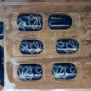 2/$16 Blue Indigo Floral Press On Nails